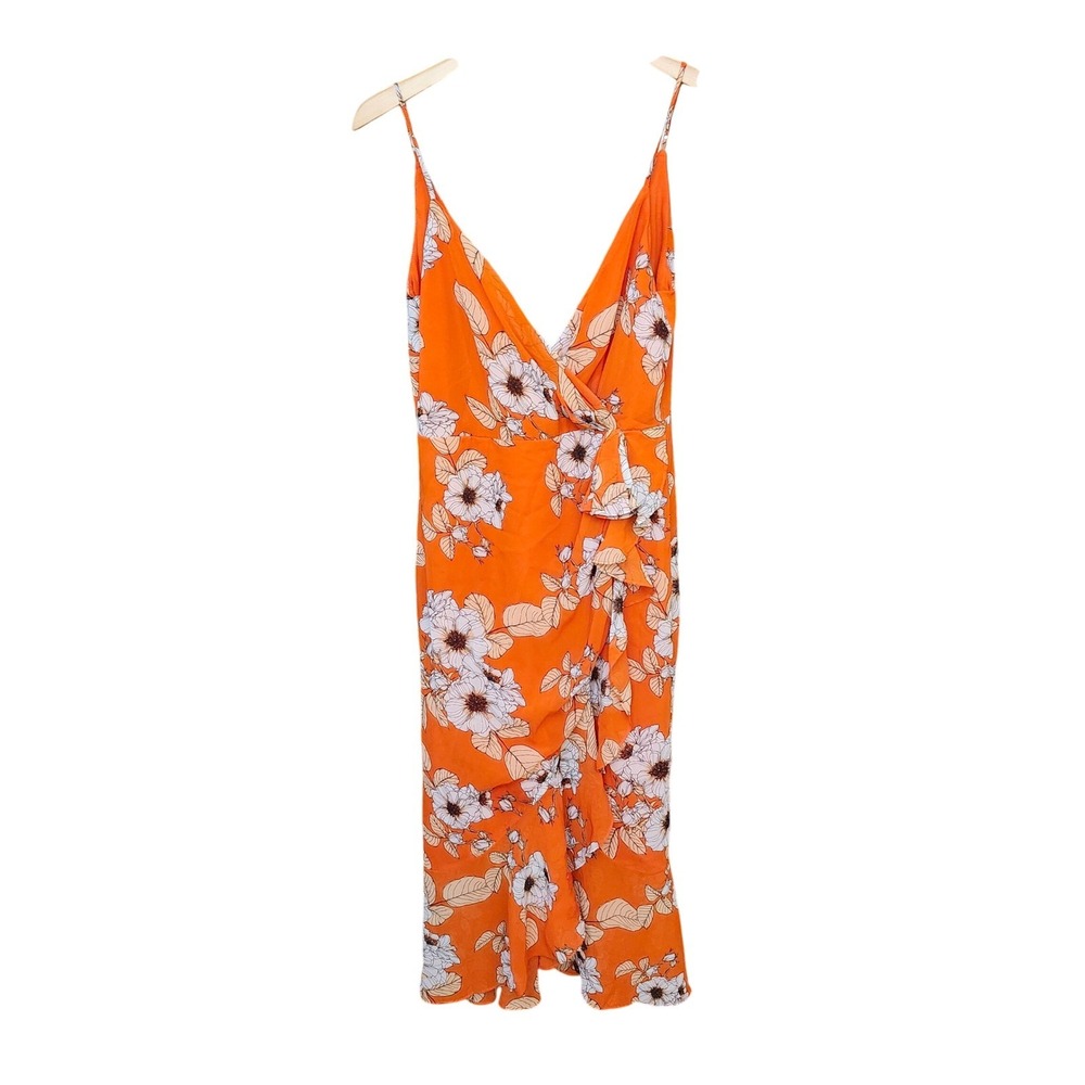 Bardot Loretta‎ Orange Floral Print Wrap Dress Sleeveless Party Cocktail US 8